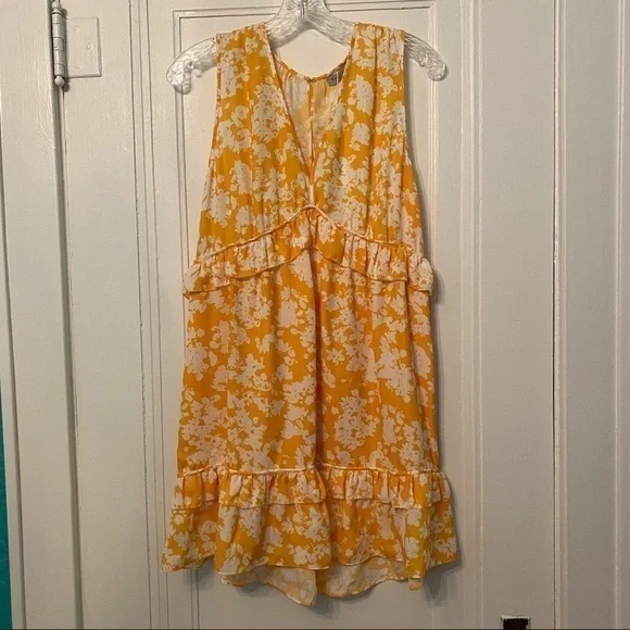 Ramy Brook Yellow Floral Ruffle Mini Dress Boho Garden Party Summer Size 10 - Picture 2 of 8